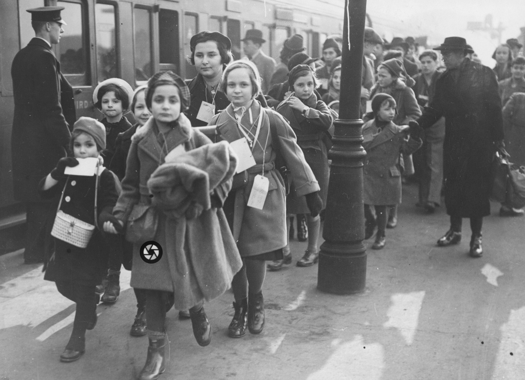 Children from a Kindertransport after their arrival in Waterloo Station in London, February 2, 1939 